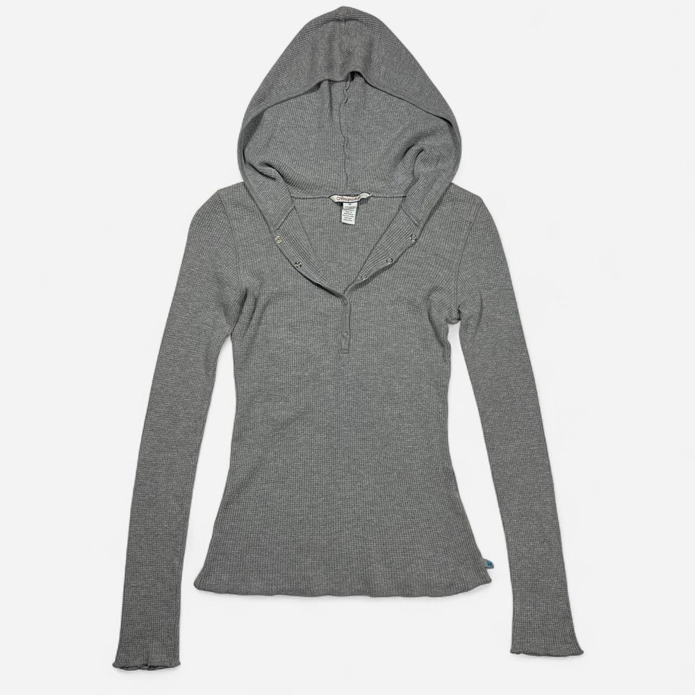 Y2K Aeropostale Gray Waffle Knit Henley With Hood